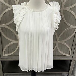 White House Black Market White Ruffled Sleeveless Blouse